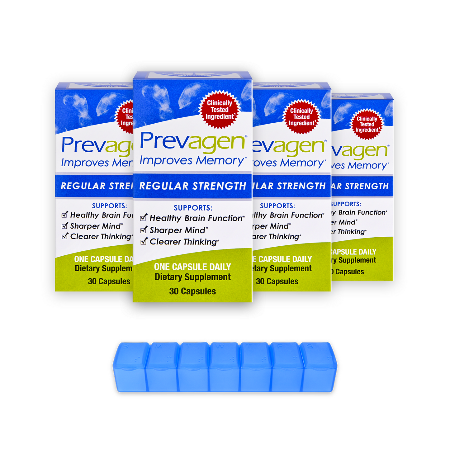 Prevagen® 10mg, 30 Capsules (4-Pack) with Prevagen 7-Day Pill Minder