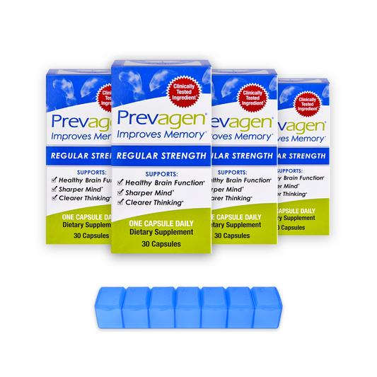 Prevagen® 10mg, 30 Capsules (4-Pack) with Prevagen 7-Day Pill Minder