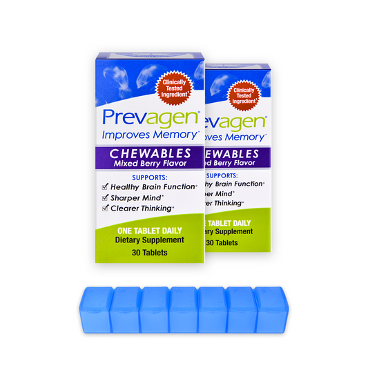 Prevagen® 10mg, 30 Chewables - Mixed Berry Flavor (2-Pack) with Prevagen 7-Day Pill Minder