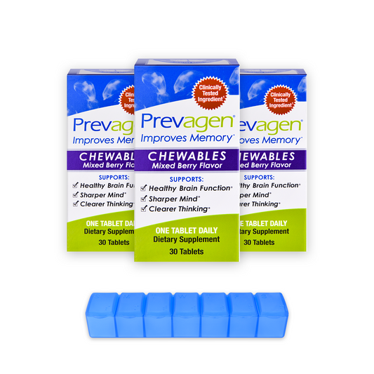 Prevagen® 10mg, 30 Chewables - Mixed Berry Flavor (3-Pack) with Prevagen 7-Day Pill Minder