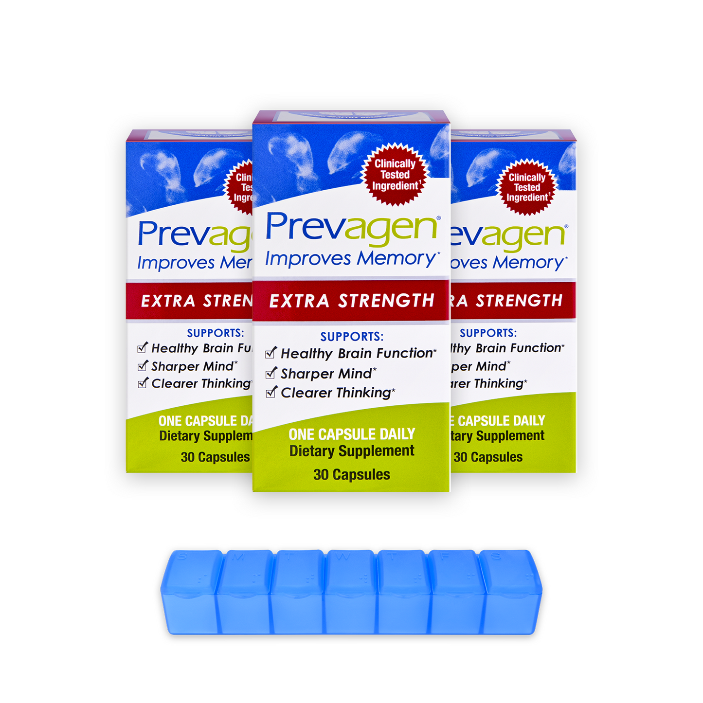 Prevagen® 20mg, 30 Capsules (3-Pack) with Prevagen 7-Day Pill Minder